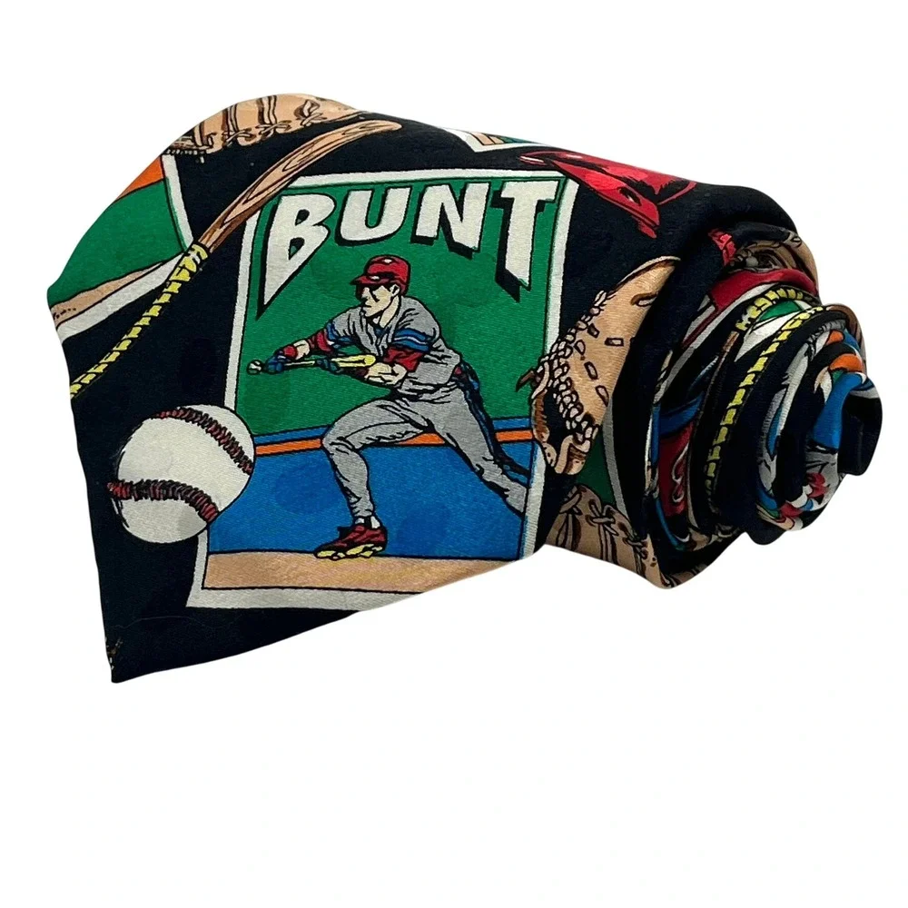 Addiction Baseball Card Silk Tie Mens OS Black Multi Vintage‎ Novelty Sports
